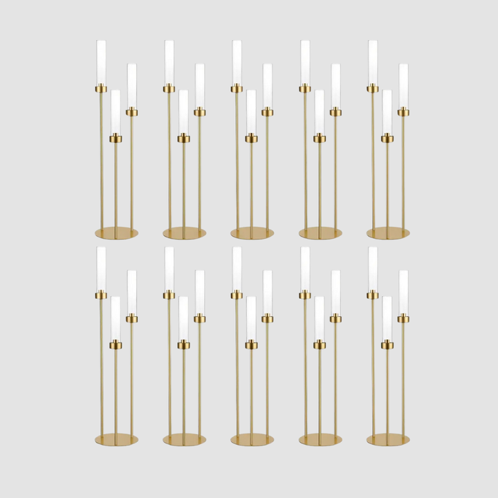 10PCS 3-Arm Gold Metal Candelabra –