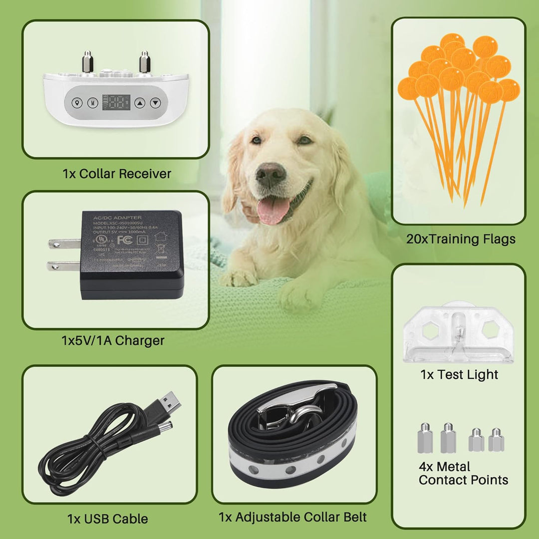 GPS Wireless Dog Fence – Smart Pet Containment System with Waterproof Collar (White)