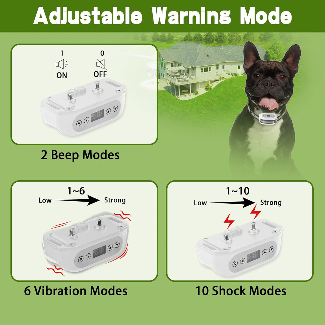 GPS Wireless Dog Fence – Smart Pet Containment System with Waterproof Collar (White)