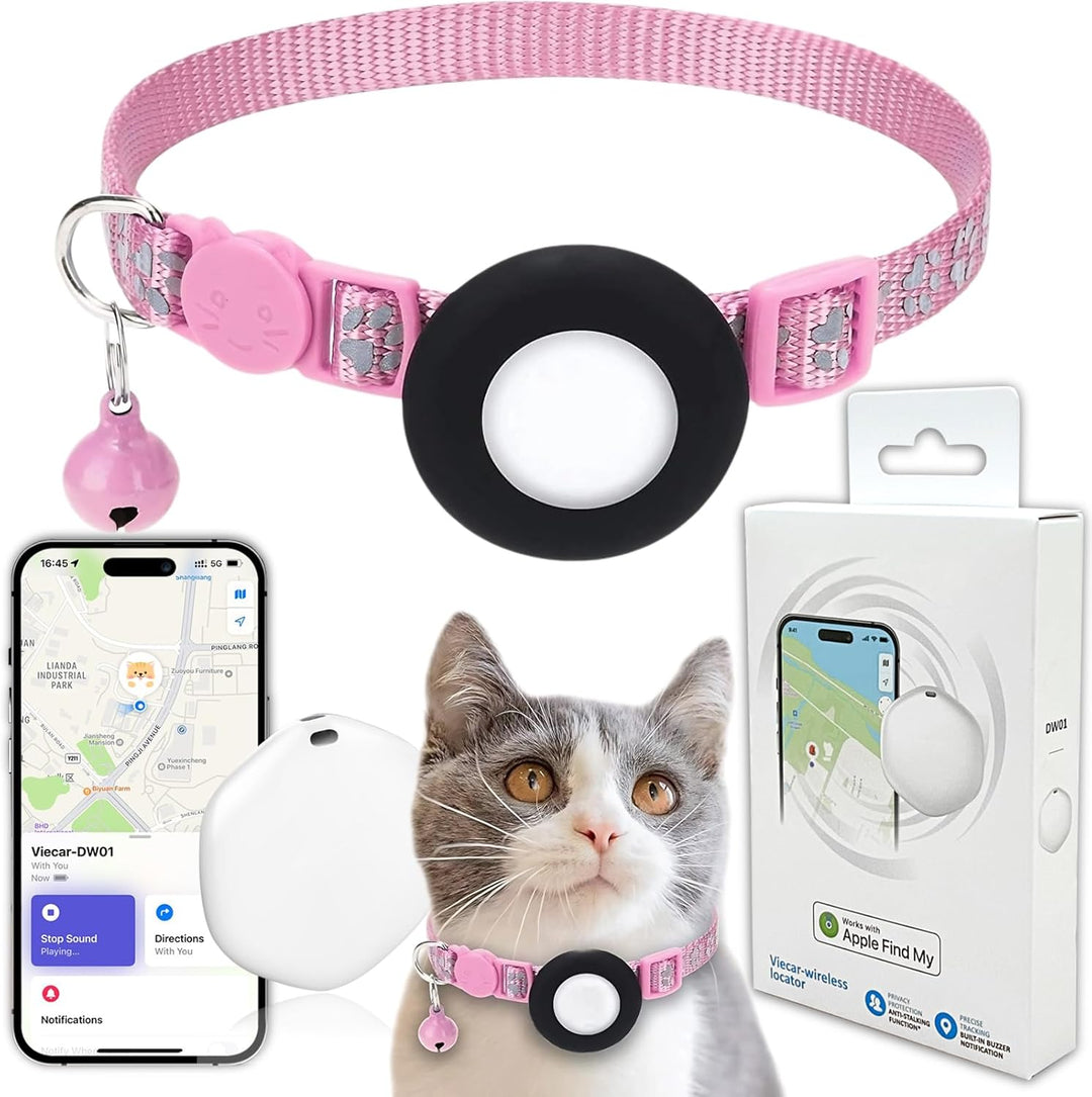 GPS Cat Tracker with Collar – Waterproof & Apple Find My Compatible (Pink)