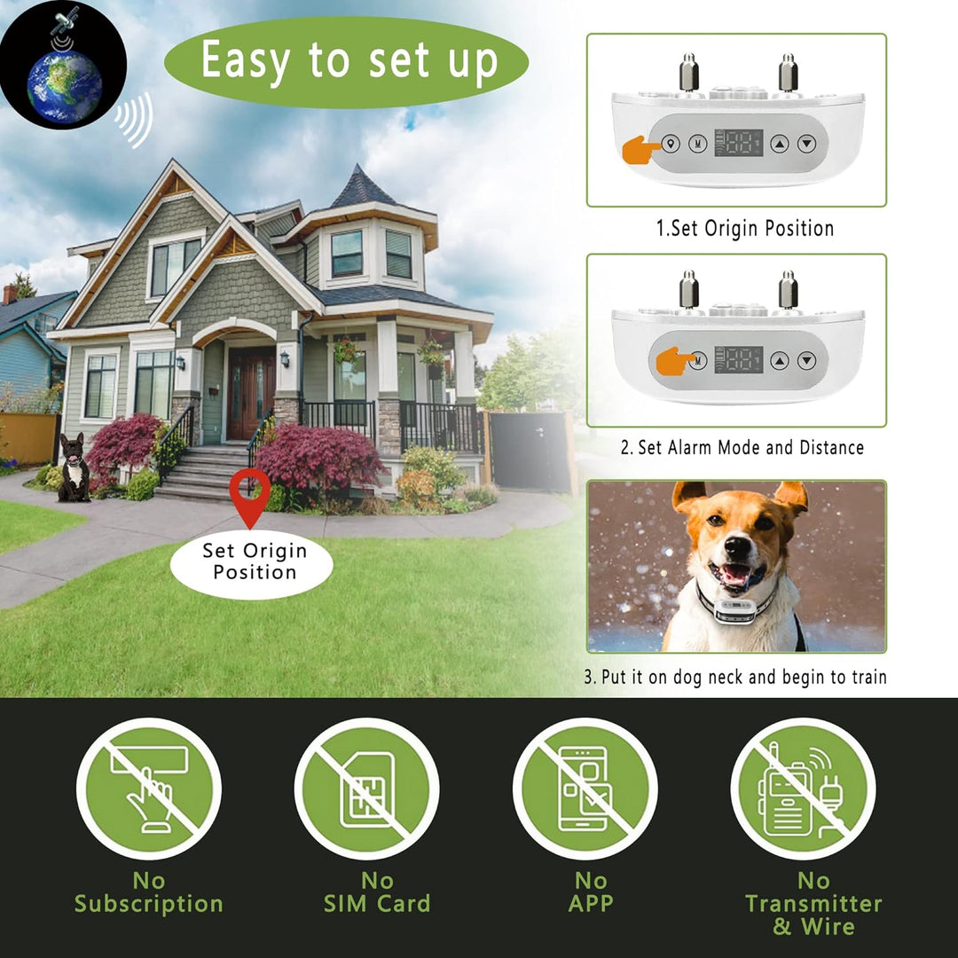 GPS Wireless Dog Fence – Smart Pet Containment System with Waterproof Collar (White)