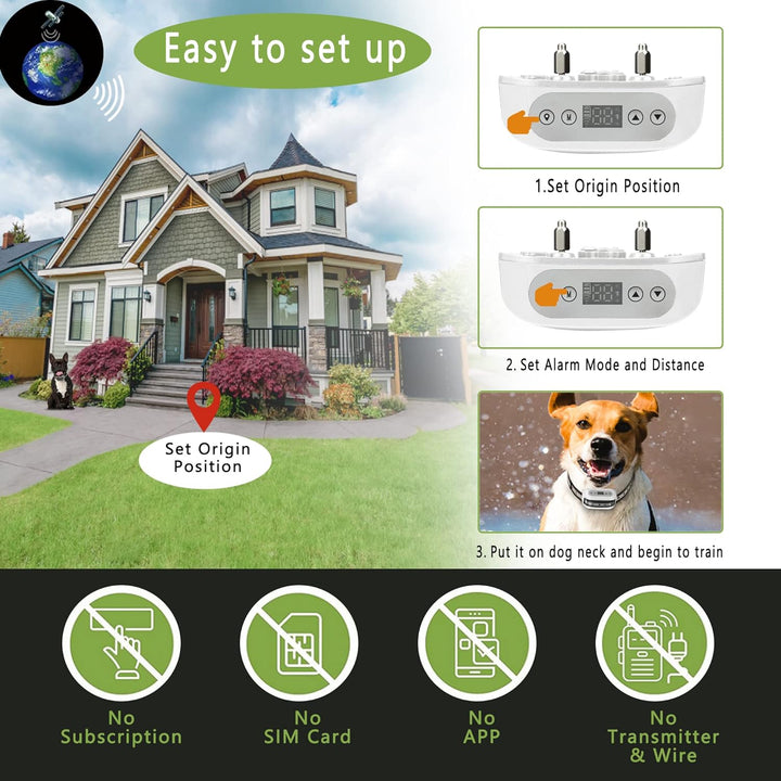 GPS Wireless Dog Fence – Smart Pet Containment System with Waterproof Collar (White)