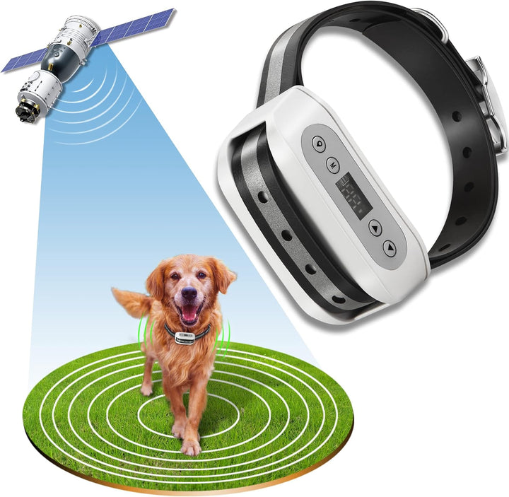 GPS Wireless Dog Fence – Smart Pet Containment System with Waterproof Collar (White)