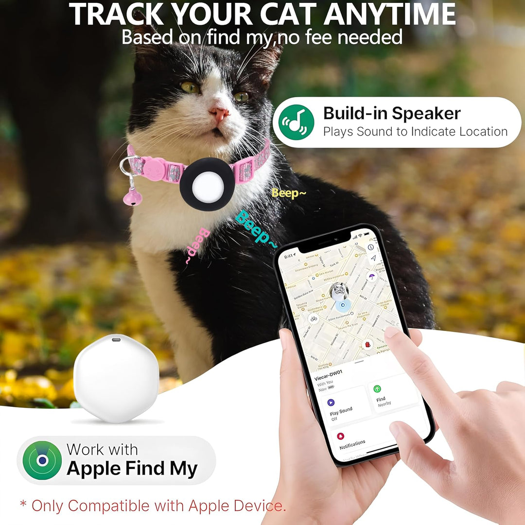 GPS Cat Tracker with Collar – Waterproof & Apple Find My Compatible (Pink)