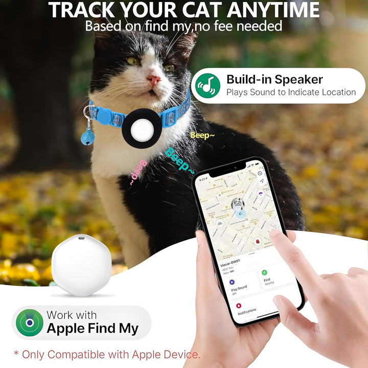 GPS Cat Tracker with Collar – Waterproof & Apple Find My Compatible (Pink)