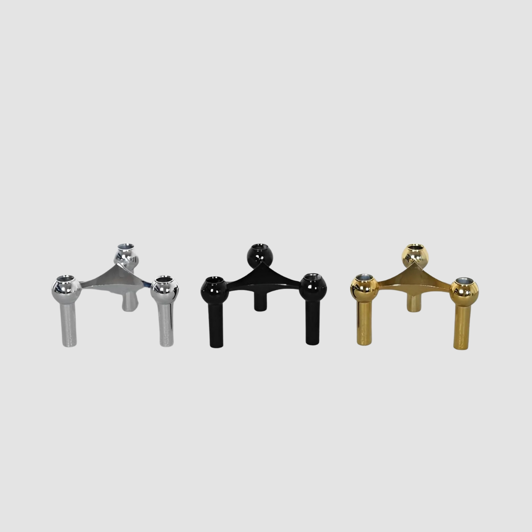 Luxury Nordic Molecular Candlestick Holder – 10cm Stainless Steel Candle Stand (Chrome / Gold / Black)