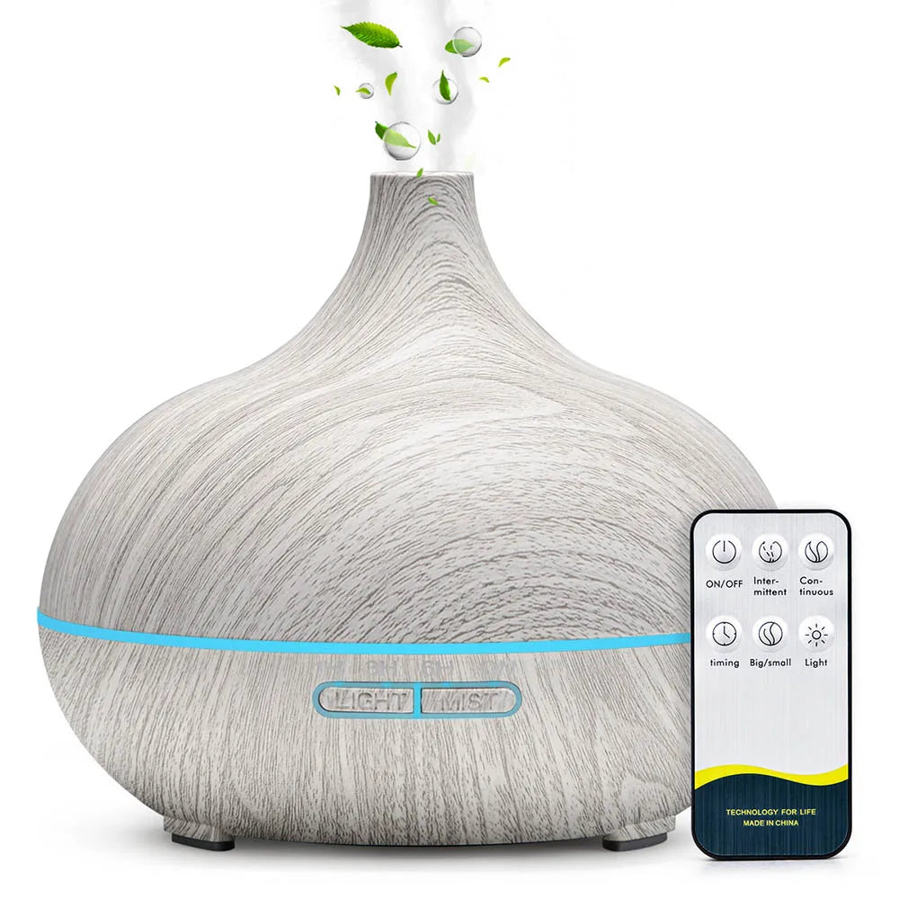 500ml Wood Grain Aromatherapy Diffuser with Remote & 7-Color LED Light