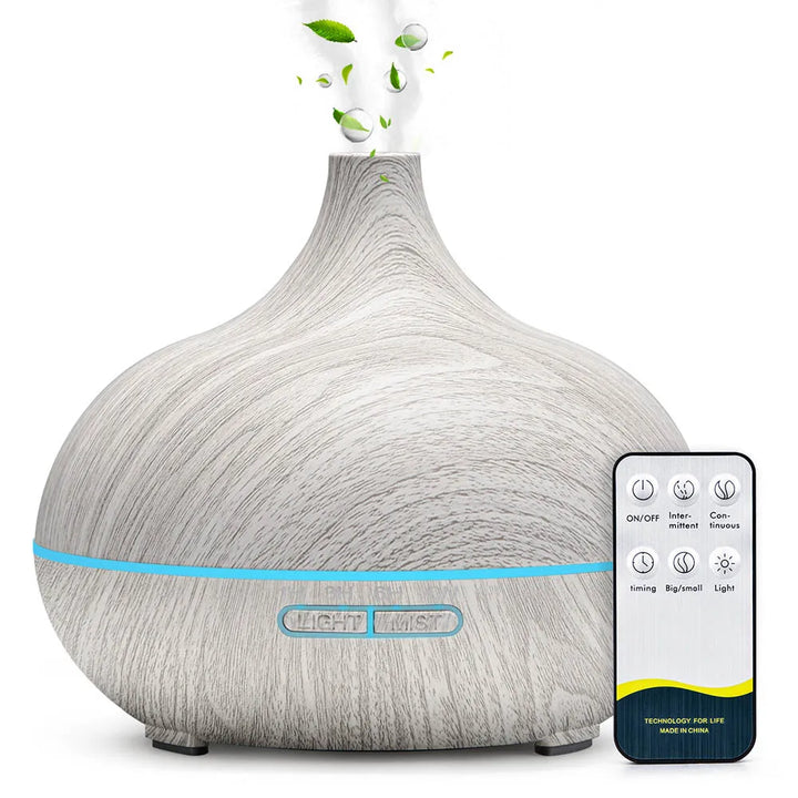 500ml Wood Grain Aromatherapy Diffuser with Remote & 7-Color LED Light