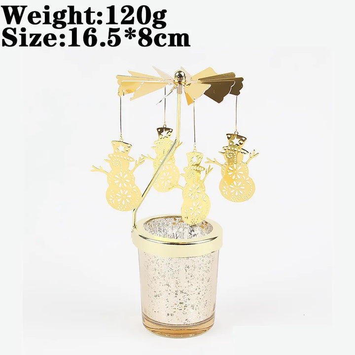 Rotating Snowflake & Deer Candle Holder – Romantic Metal Candlestick for Weddings & Christmas Décor
