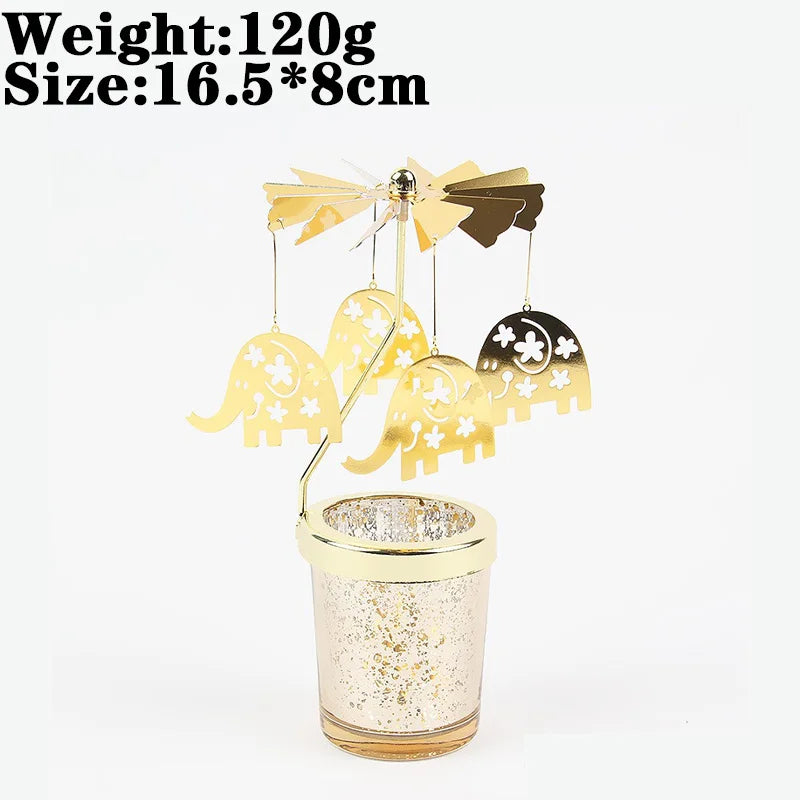 Rotating Snowflake & Deer Candle Holder – Romantic Metal Candlestick for Weddings & Christmas Décor