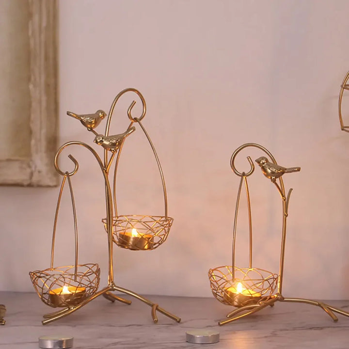 Wrought Iron Golden Bird Candle Holder – Nordic Geometric Design for Home & Wedding Décor