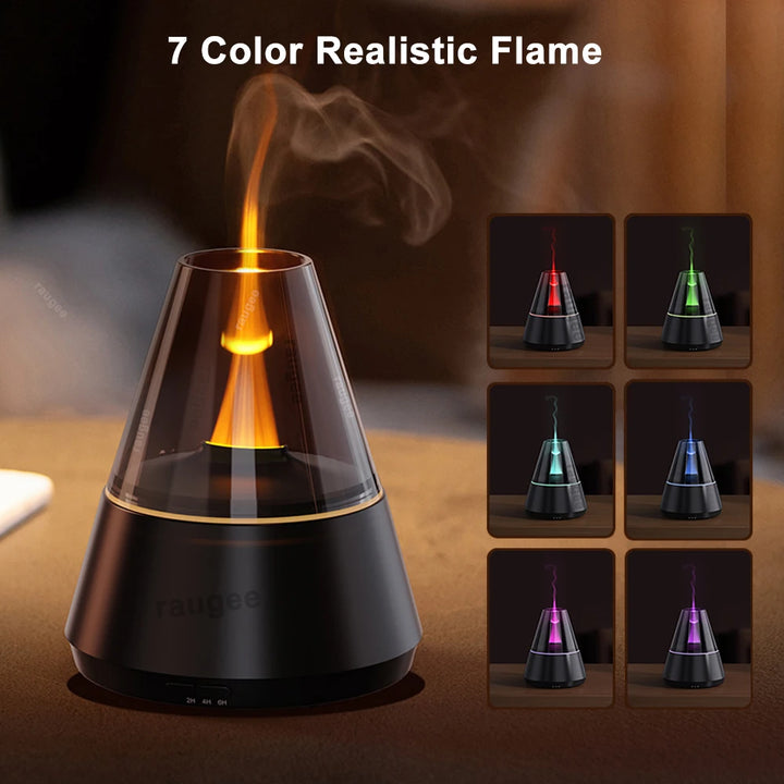 Mini USB Flame Aroma Diffuser & Air Humidifier with 7-Color Night Light (120ml)