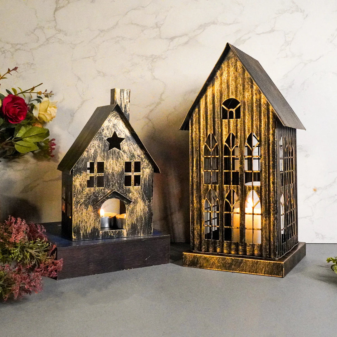Metal House Candle Holder – Nordic Style Desktop & Patio Lantern for Christmas or Home Décor