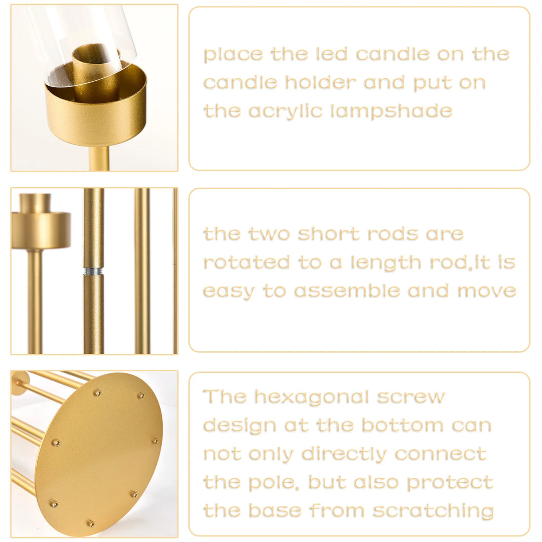 4 Sets – 7 Arm Gold Floor Candelabra (48″ Tall) with Acrylic Lampshades – Wedding & Event Metal Candle Holder Centerpieces