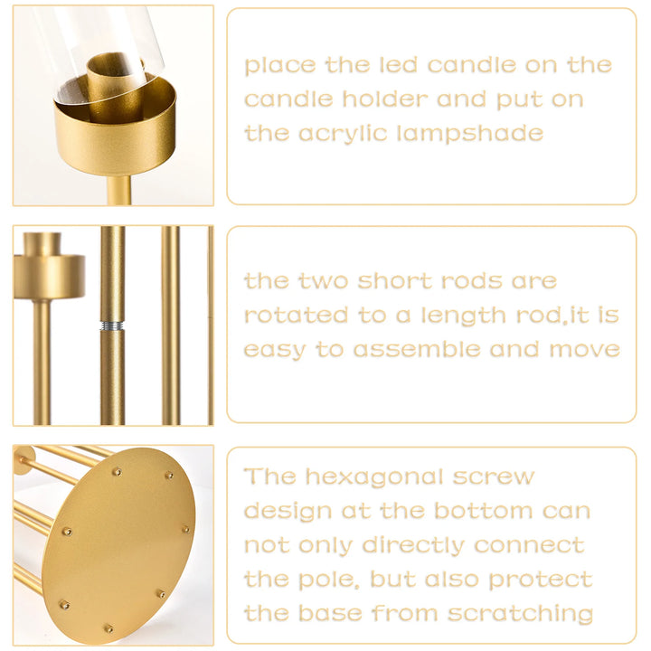4 Sets – 7 Arm Gold Floor Candelabra (48″ Tall) with Acrylic Lampshades – Wedding & Event Metal Candle Holder Centerpieces