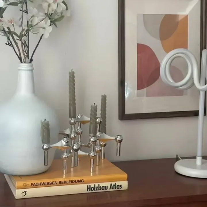 Luxury Nordic Molecular Candlestick Holder – 10cm Stainless Steel Candle Stand (Chrome / Gold / Black)
