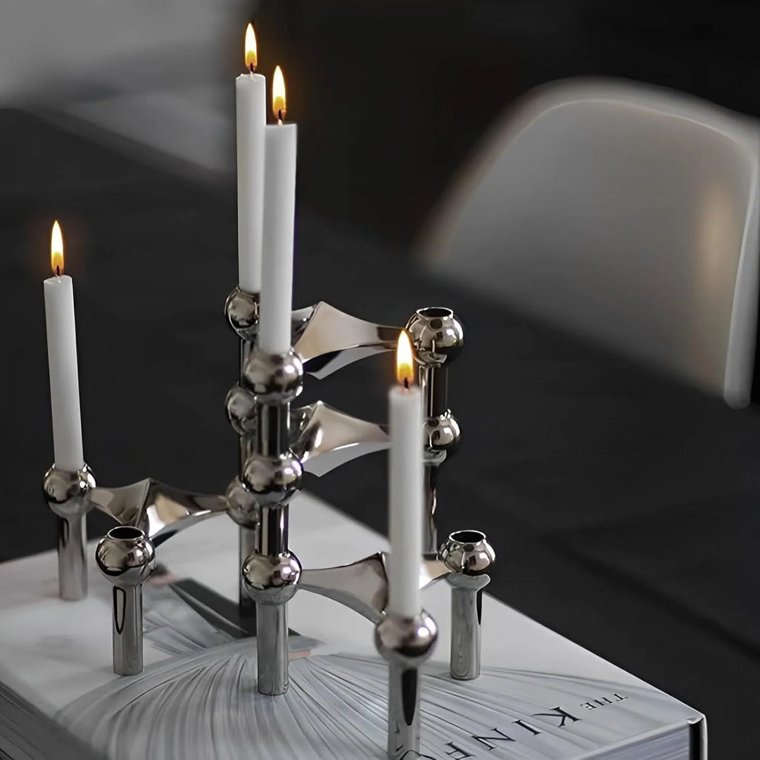 Luxury Nordic Molecular Candlestick Holder – 10cm Stainless Steel Candle Stand (Chrome / Gold / Black)
