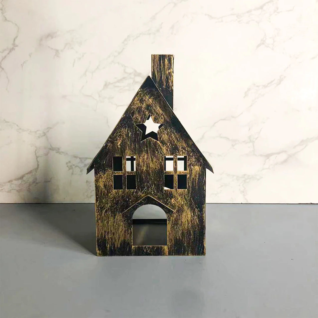 Metal House Candle Holder – Nordic Style Desktop & Patio Lantern for Christmas or Home Décor