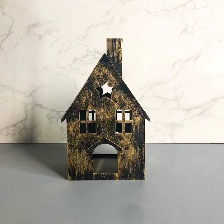 Metal House Candle Holder – Nordic Style Desktop & Patio Lantern for Christmas or Home Décor