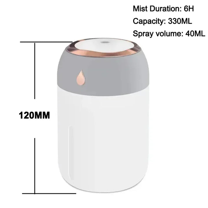 Mini USB Air Humidifier & Aroma Diffuser (330ml) – LED Cool Mist for Home, Car & Plants