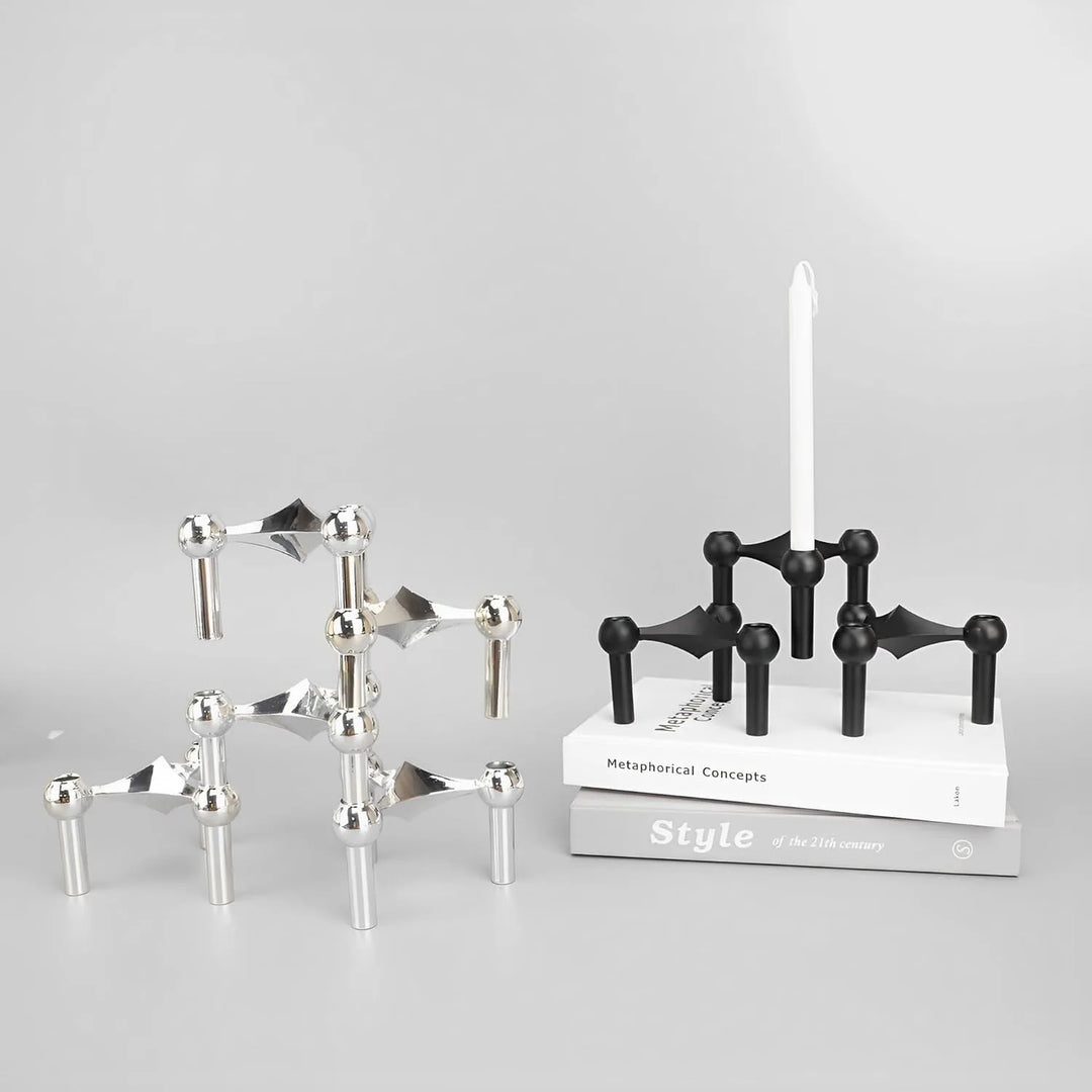 Luxury Nordic Molecular Candlestick Holder – 10cm Stainless Steel Candle Stand (Chrome / Gold / Black)