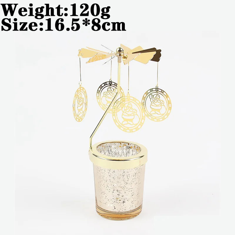 Rotating Snowflake & Deer Candle Holder – Romantic Metal Candlestick for Weddings & Christmas Décor
