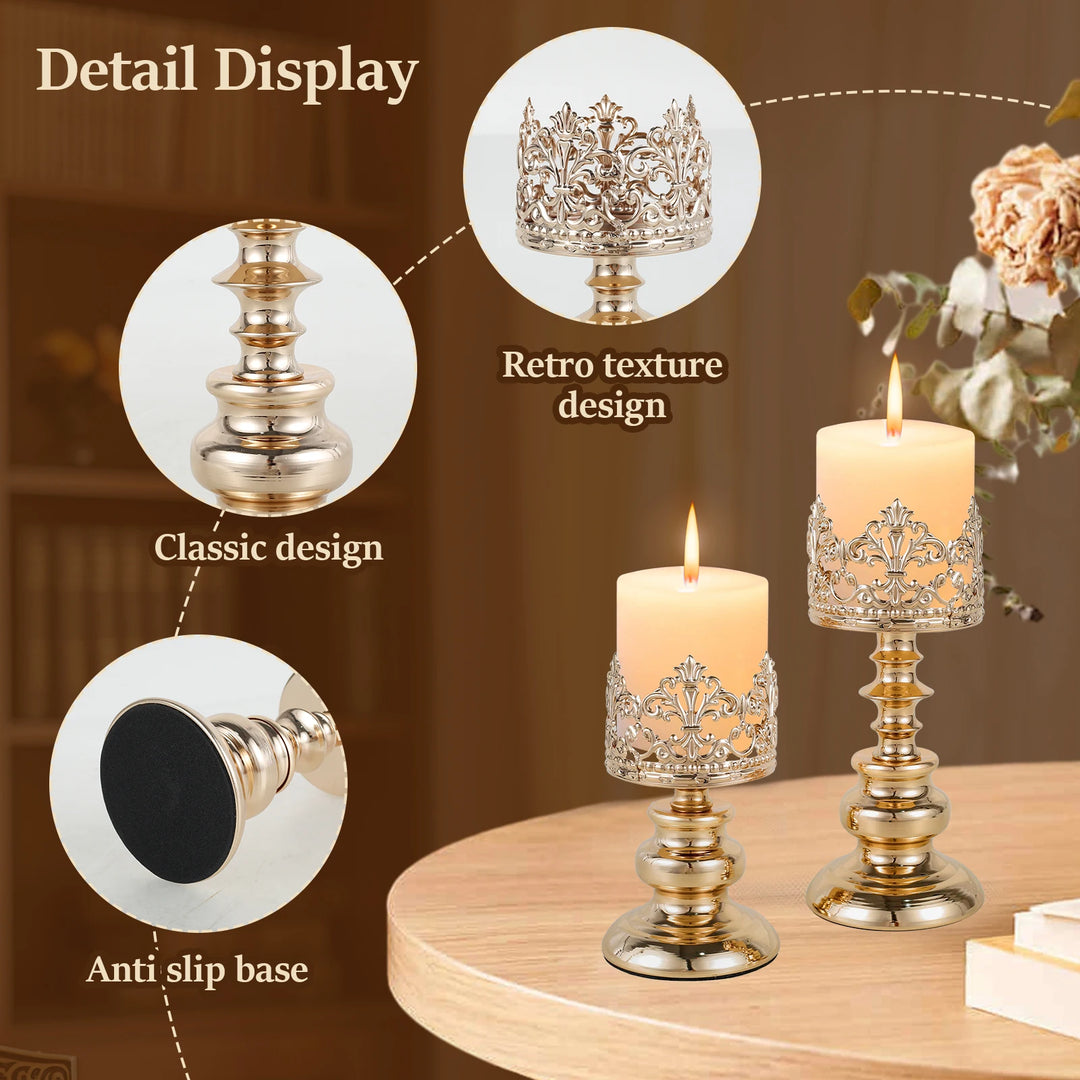 2Pcs Retro Iron Candle Holder Set β European Vintage Openwork Design for Home, Weddings & Restaurants