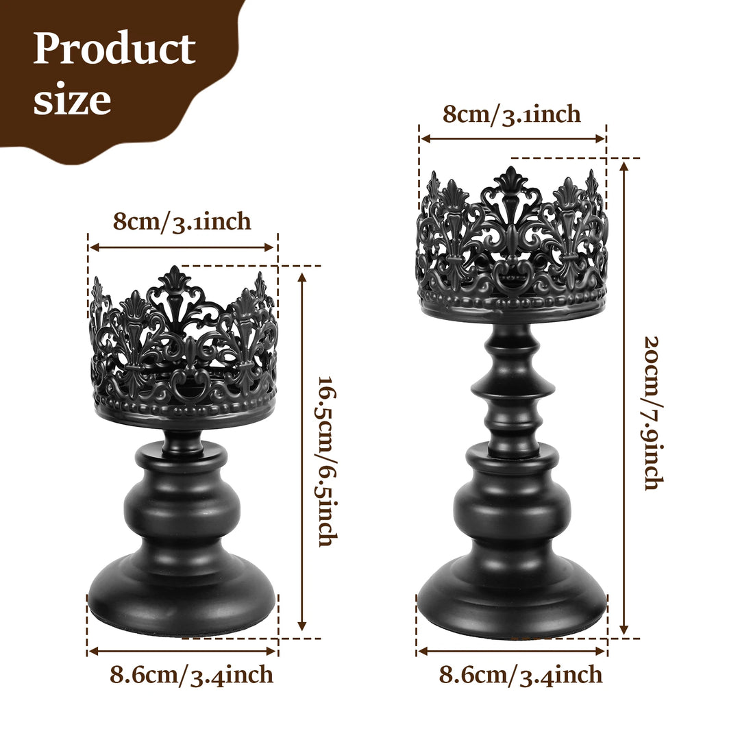 2Pcs Retro Iron Candle Holder Set β European Vintage Openwork Design for Home, Weddings & Restaurants