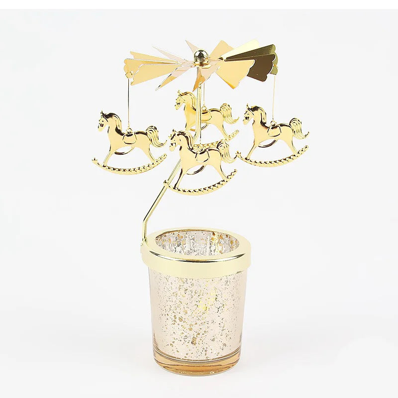 Rotating Snowflake & Deer Candle Holder – Romantic Metal Candlestick for Weddings & Christmas Décor