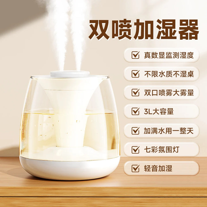 3L Large Capacity Air Humidifier & Essential Oil Diffuser with Dual Spray (USB Powered)
