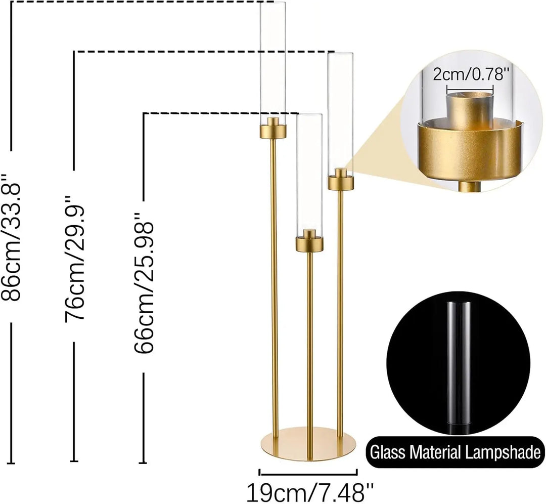 10PCS 3-Arm Gold Metal Candelabra – 34" Tall Wedding Centerpiece Taper Candle Holders for Elegant Event & Home Décor