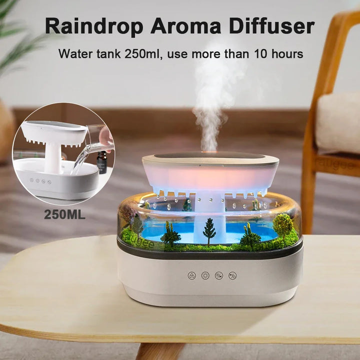 Raindrop Aroma Humidifier with Colorful Light & White Noise (250ml)