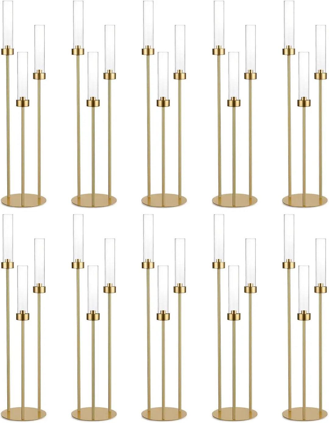 10PCS 3-Arm Gold Metal Candelabra – 34" Tall Wedding Centerpiece Taper Candle Holders for Elegant Event & Home Décor
