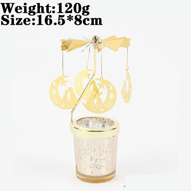 Rotating Snowflake & Deer Candle Holder – Romantic Metal Candlestick for Weddings & Christmas Décor