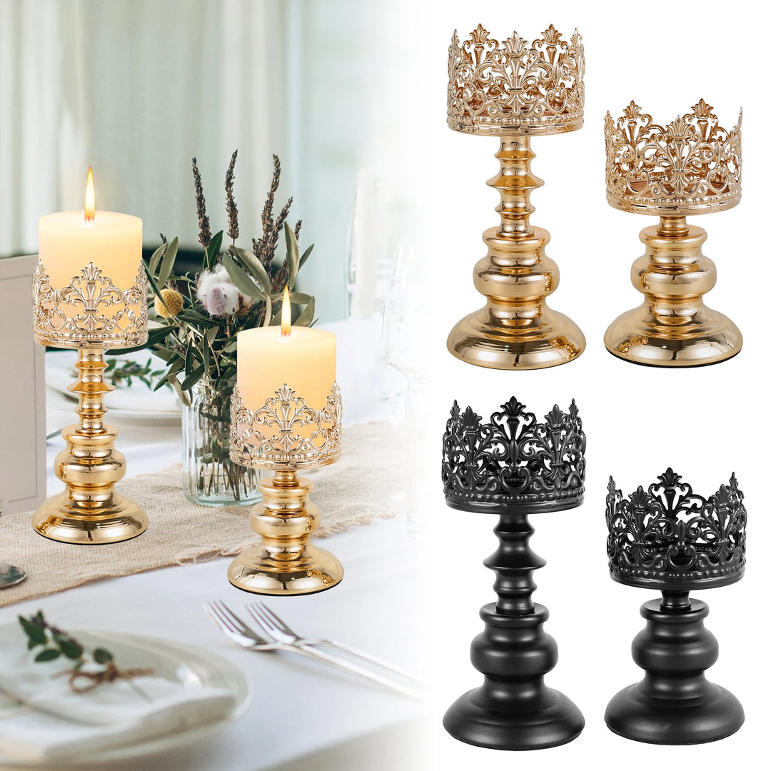 2Pcs Retro Iron Candle Holder Set β European Vintage Openwork Design for Home, Weddings & Restaurants