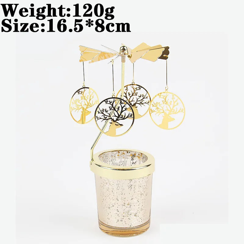 Rotating Snowflake & Deer Candle Holder – Romantic Metal Candlestick for Weddings & Christmas Décor