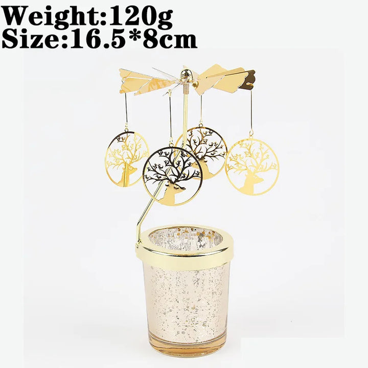Rotating Snowflake & Deer Candle Holder – Romantic Metal Candlestick for Weddings & Christmas Décor