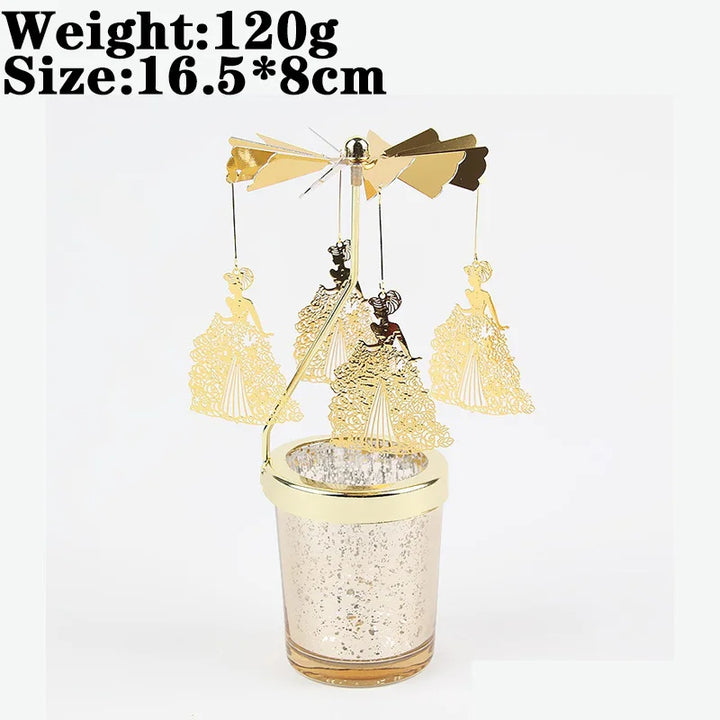 Rotating Snowflake & Deer Candle Holder – Romantic Metal Candlestick for Weddings & Christmas Décor
