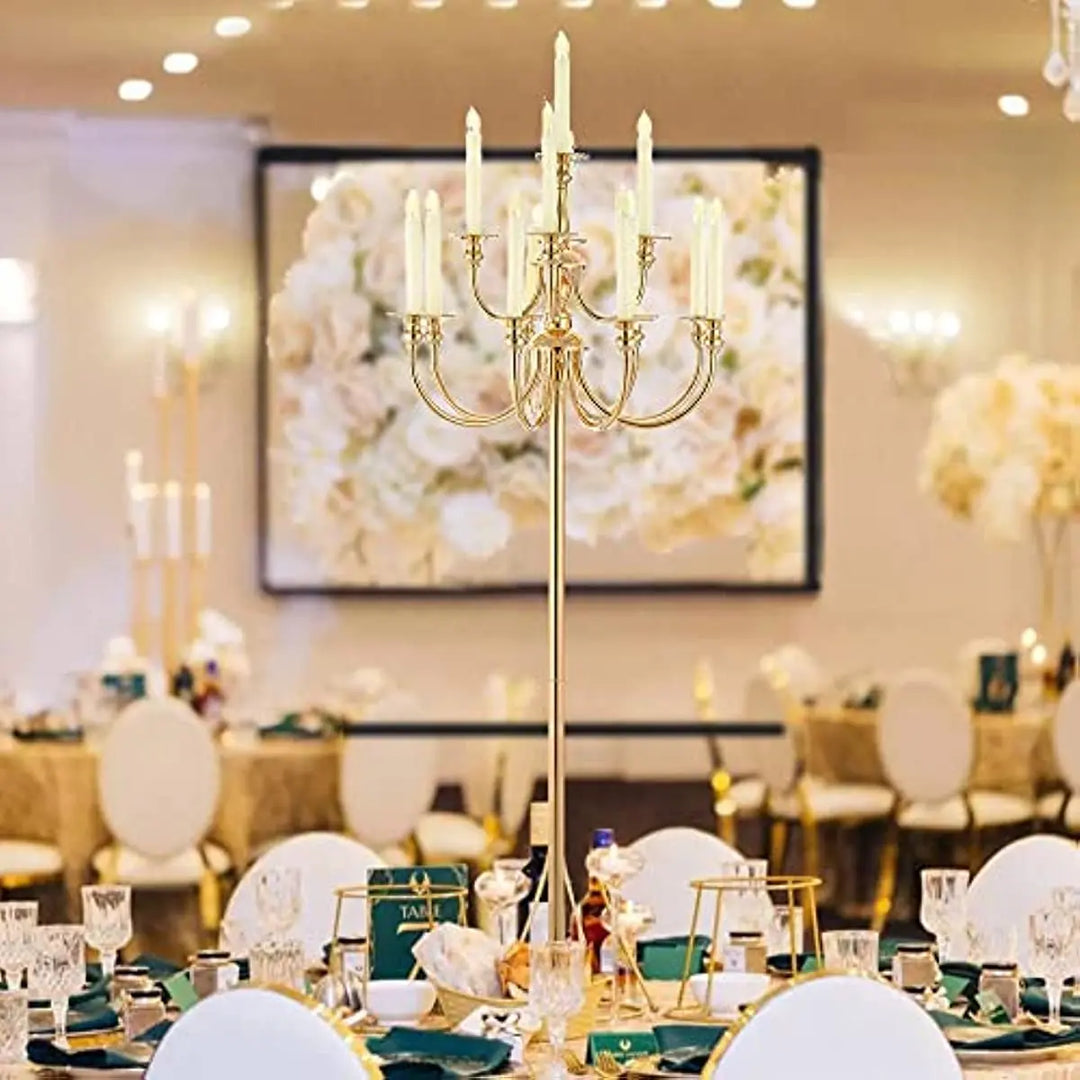 Gold 13-Arm Floor Candelabra – 48" Tall Metal Candle Holder, Wedding Centerpiece & Villa-Style Decor