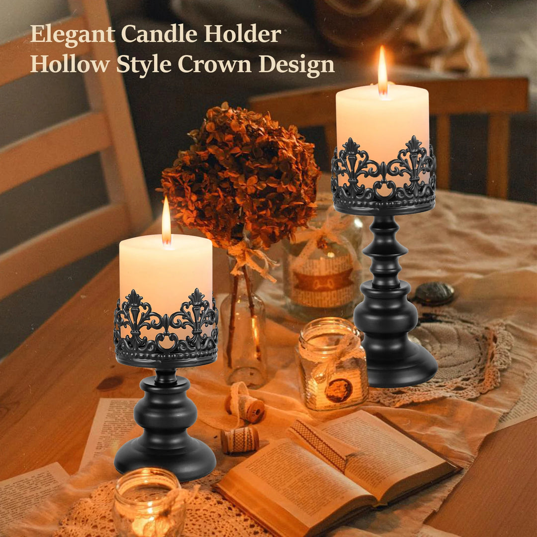 2Pcs Retro Iron Candle Holder Set β European Vintage Openwork Design for Home, Weddings & Restaurants