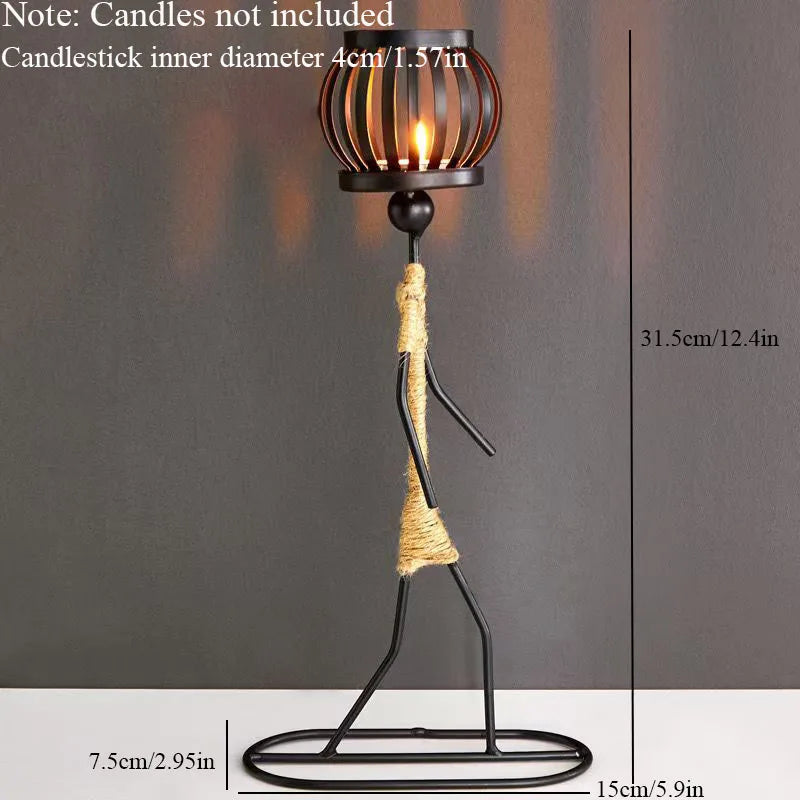 Nordic Retro Wrought Iron Candlestick – Handmade Metal Figure Candle Holder for Home Décor & Artistic Gifts