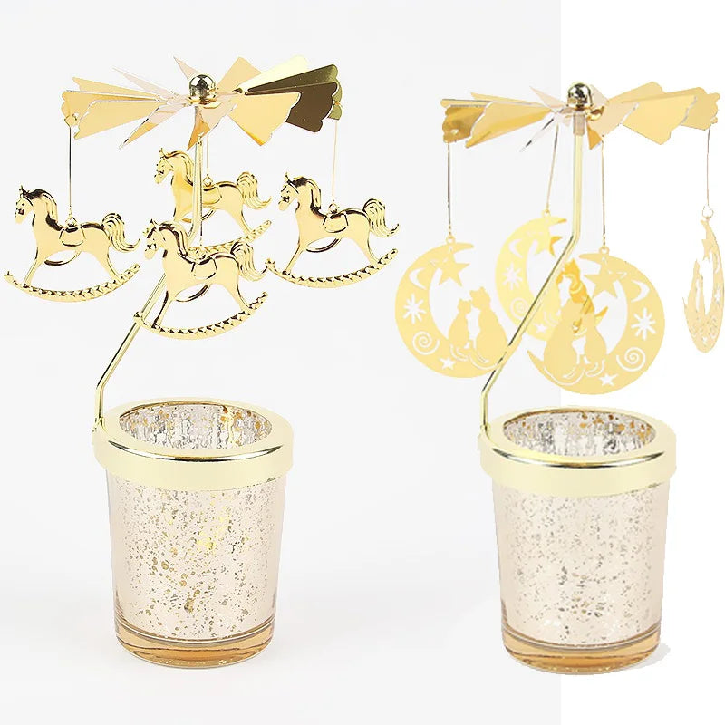 Rotating Snowflake & Deer Candle Holder – Romantic Metal Candlestick for Weddings & Christmas Décor