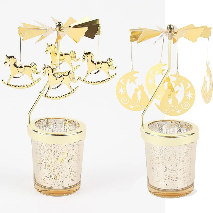 Rotating Snowflake & Deer Candle Holder – Romantic Metal Candlestick for Weddings & Christmas Décor