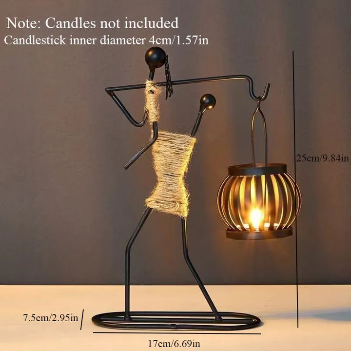 Nordic Retro Wrought Iron Candlestick – Handmade Metal Figure Candle Holder for Home Décor & Artistic Gifts