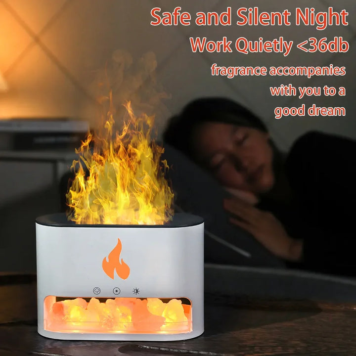 Fireplace Crystal Salt Lamp Humidifier with Flame Light & Aroma Diffuser