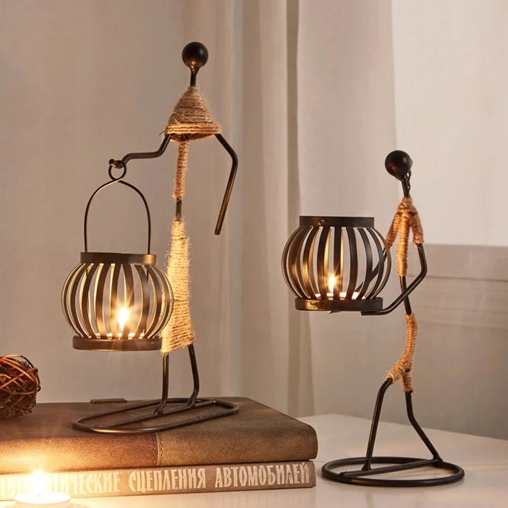 Nordic Retro Wrought Iron Candlestick – Handmade Metal Figure Candle Holder for Home Décor & Artistic Gifts
