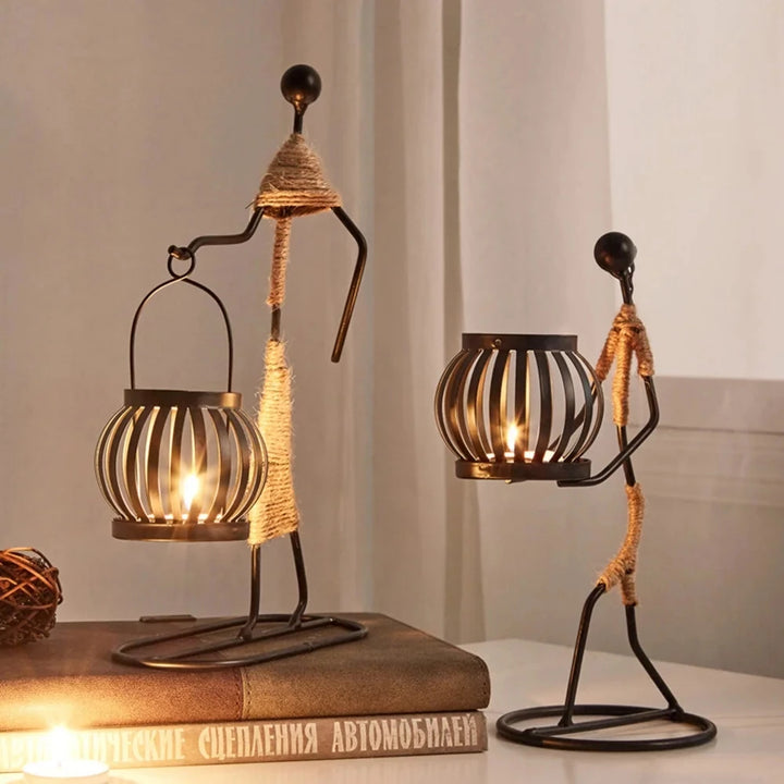 Nordic Retro Wrought Iron Candlestick – Handmade Metal Figure Candle Holder for Home Décor & Artistic Gifts