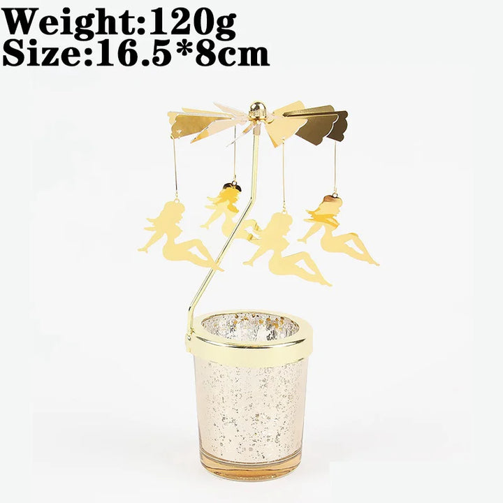Rotating Snowflake & Deer Candle Holder – Romantic Metal Candlestick for Weddings & Christmas Décor