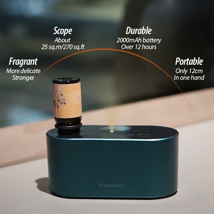 KINSCOTER Portable Waterless Aroma Diffuser with Timed Mist & 3-Speed Scent Control (2000mAh)