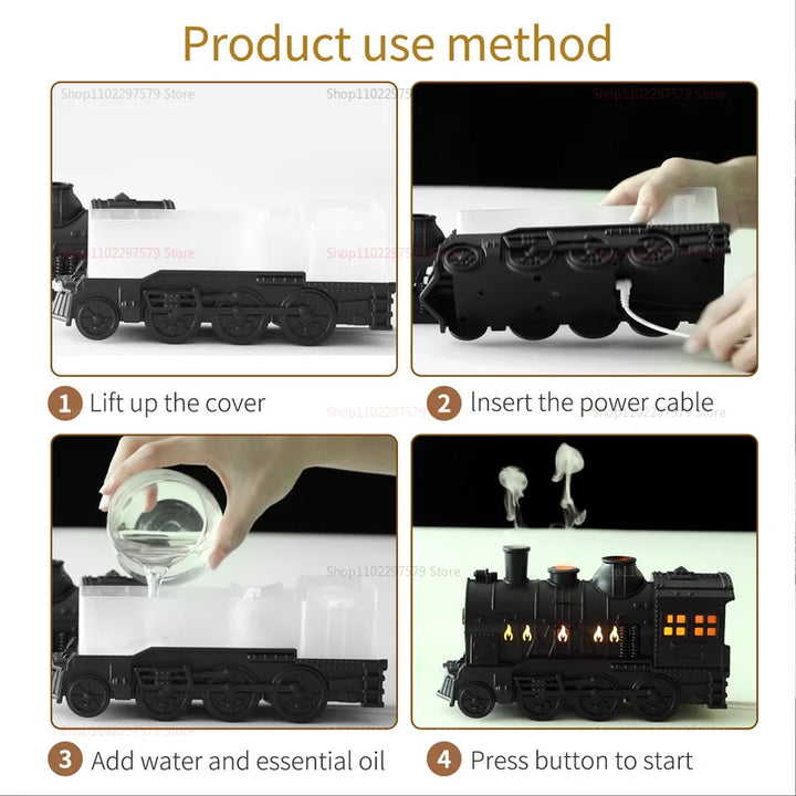 Train Aroma Diffuser & Air Humidifier with Remote Control, LED Light & Timer (Ultrasonic 2 Mist Modes)